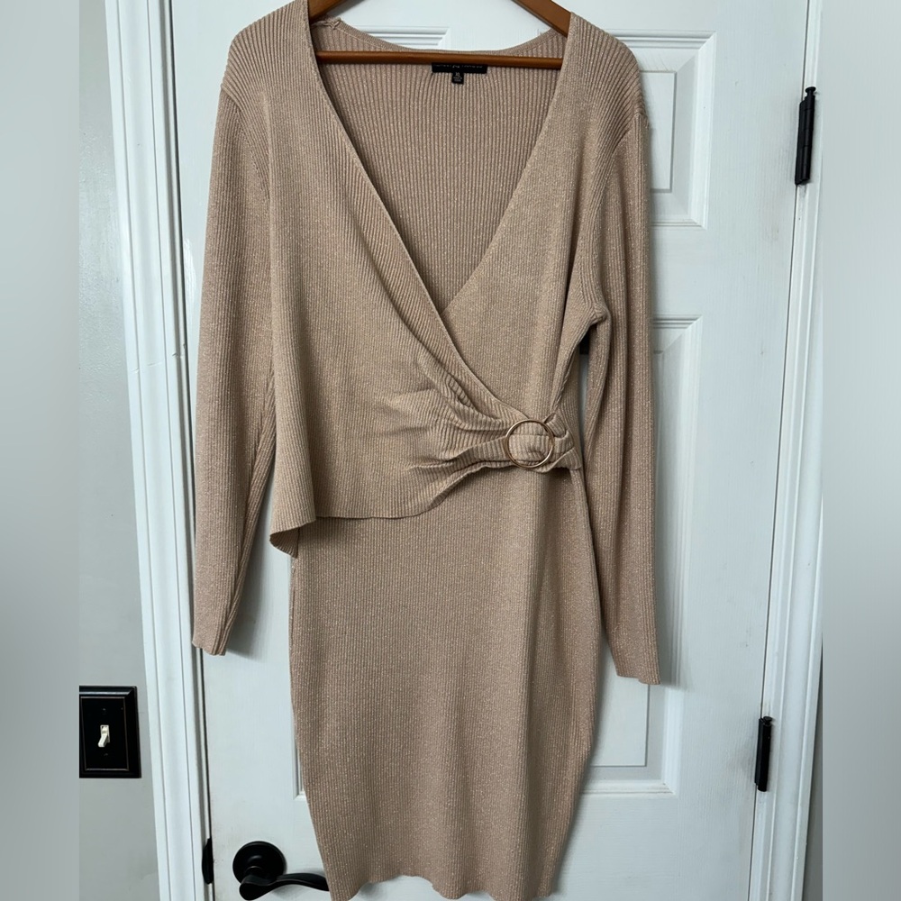Long sleeve gold/champagne knit dress